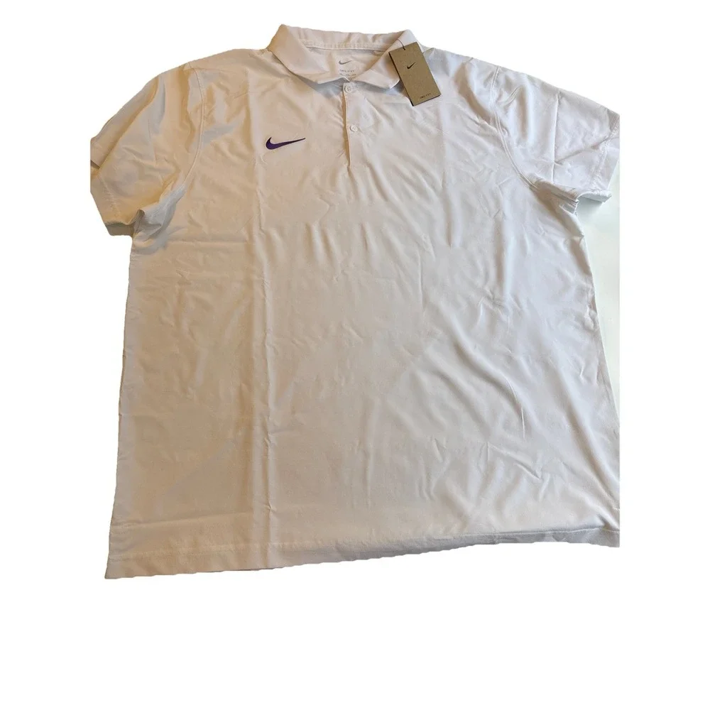 NIKE‎ Tour Dri-Fit Men's Golf Polo Performance White Purple Swoosh Men's XL
